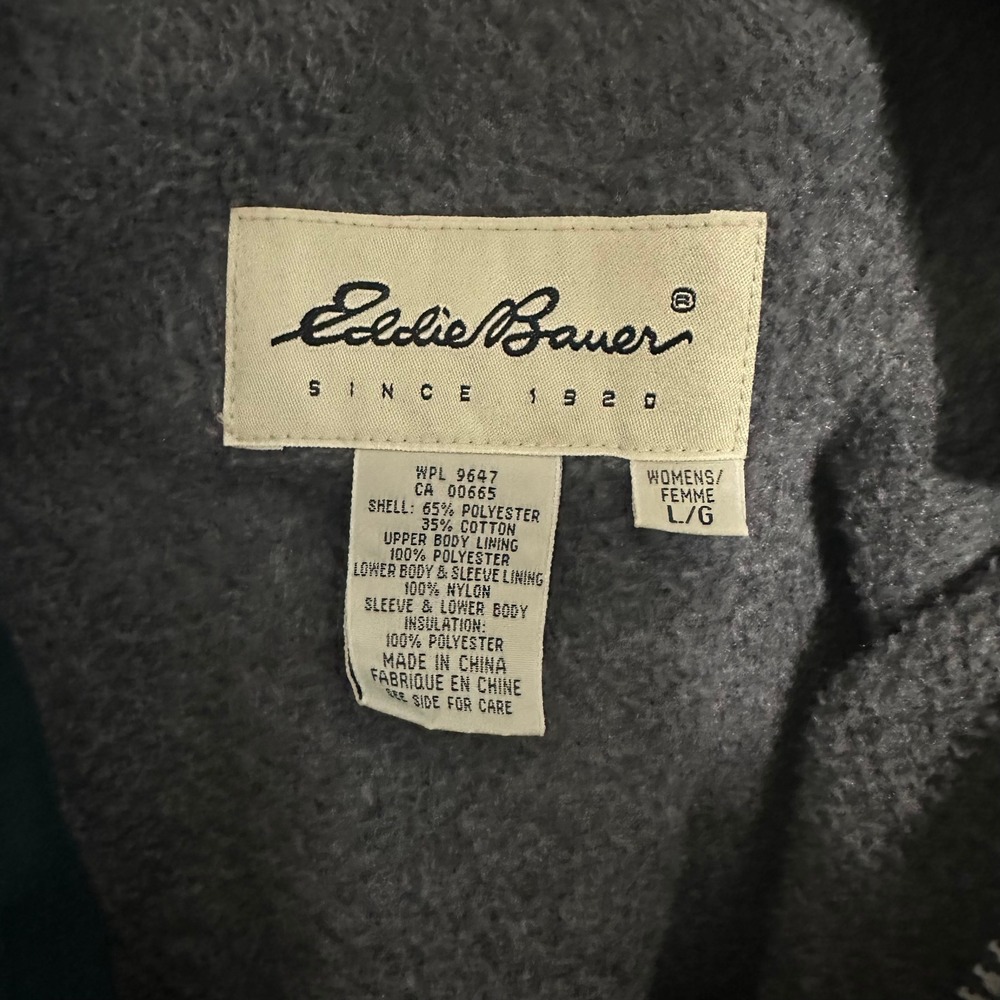 Eddie Bauer Womens Green Hooded Parka Jacket Fleece Lined Hiking Vintage Style - Picture 5 of 5